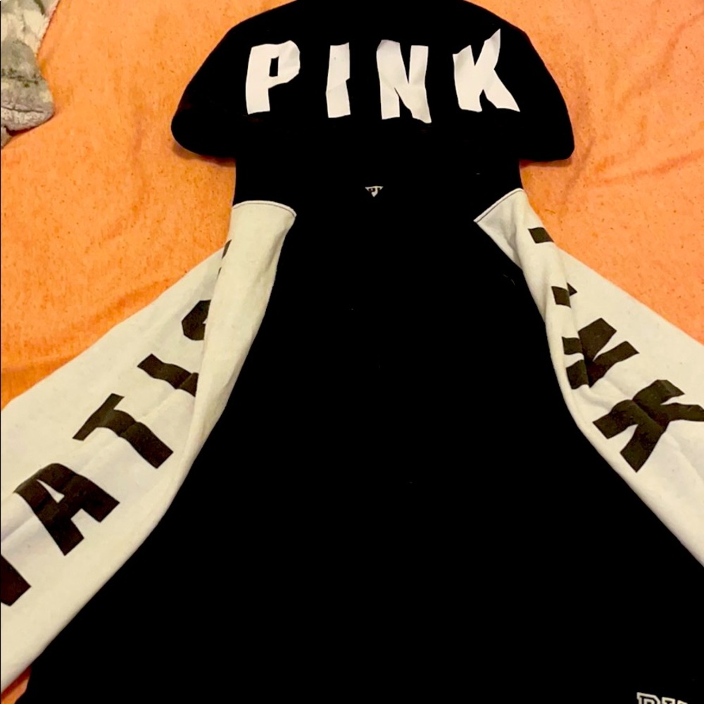 Black and White Cropped Hoodie (Pink)